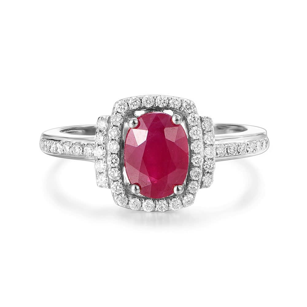 Oval Ruby with Cushion halo