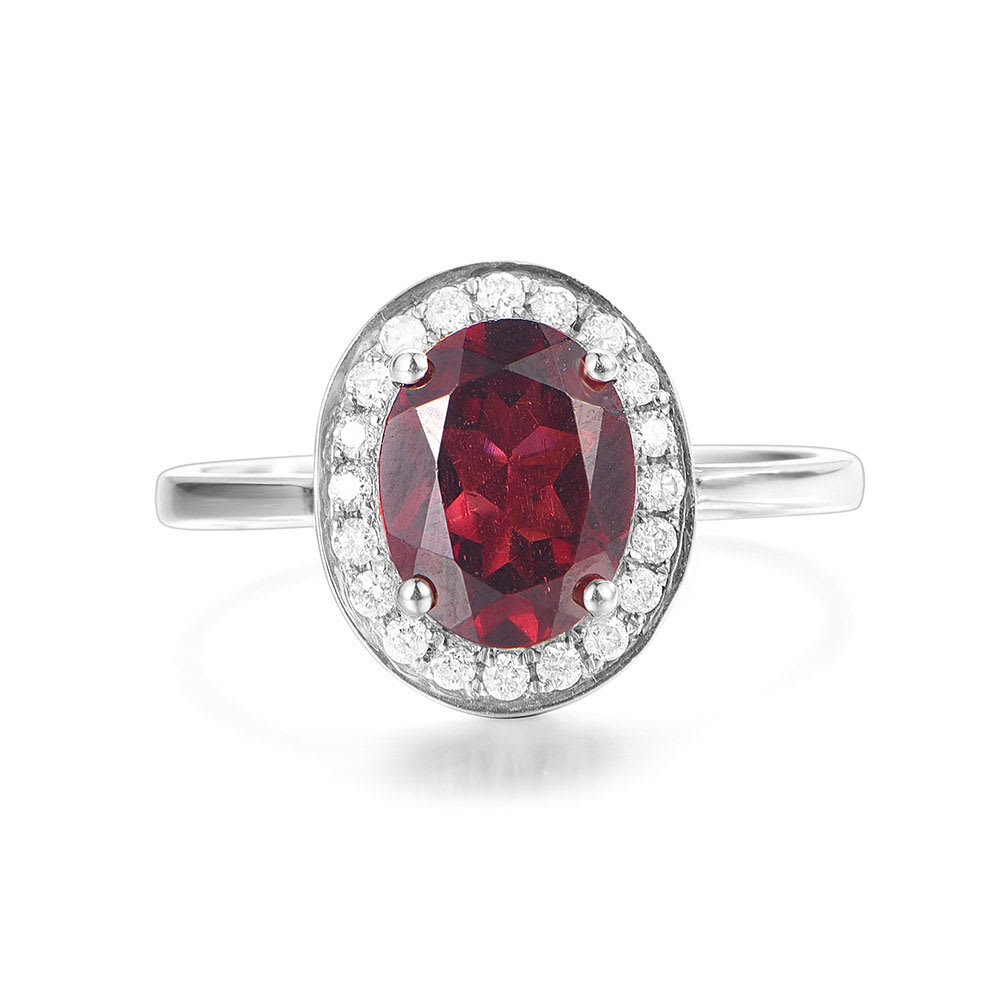 Red Garnet and Diamond Ring