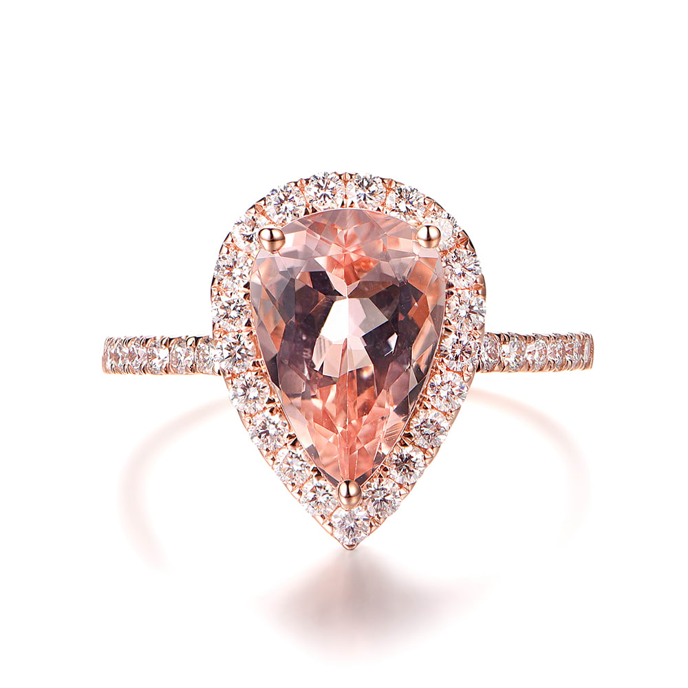 14k Rose Gold Cushion Pink Morganite Diamond Double Halo Engagement Ri –  Brilliant Facets