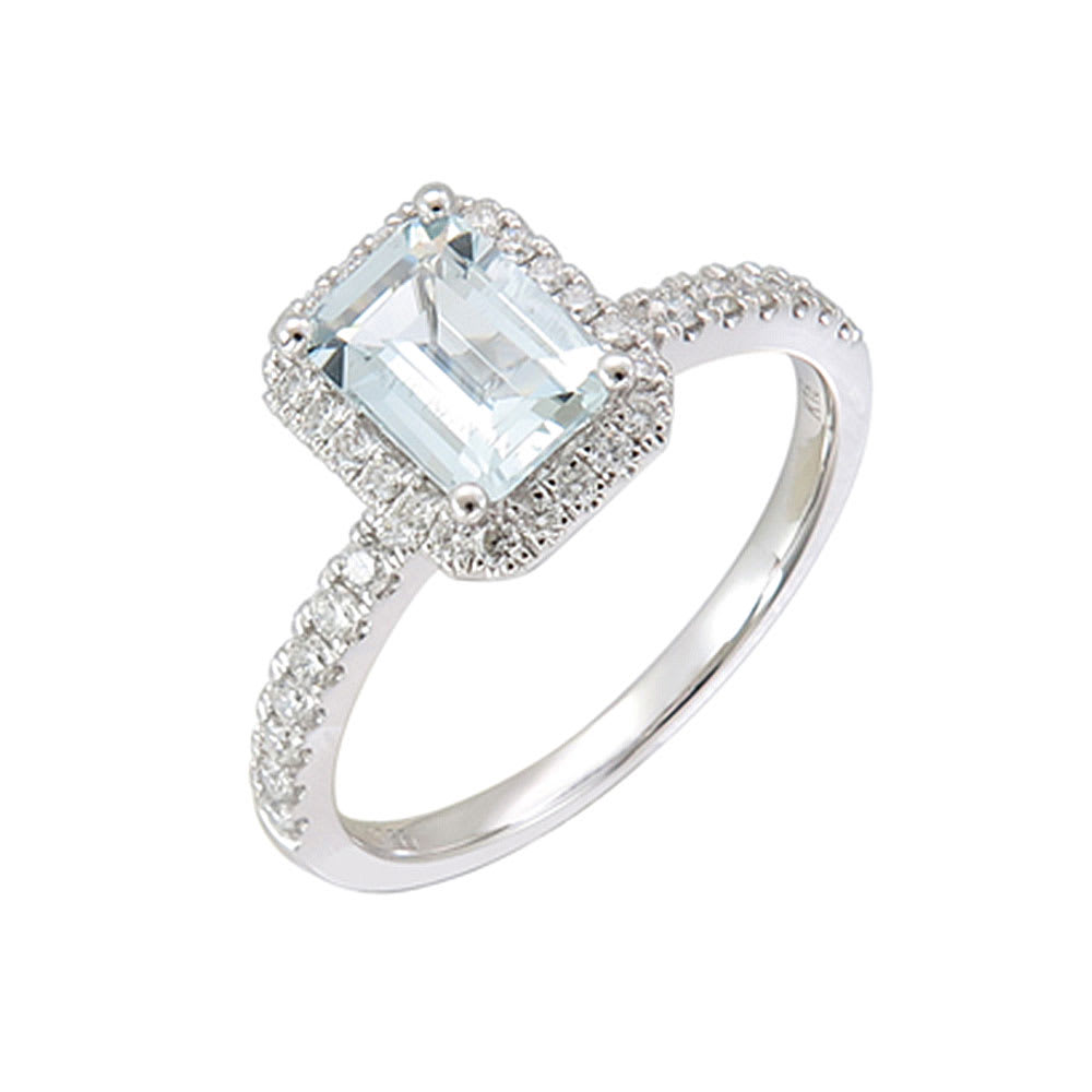 Aquamarine with Diamond halo ring | Temple & Grace AU