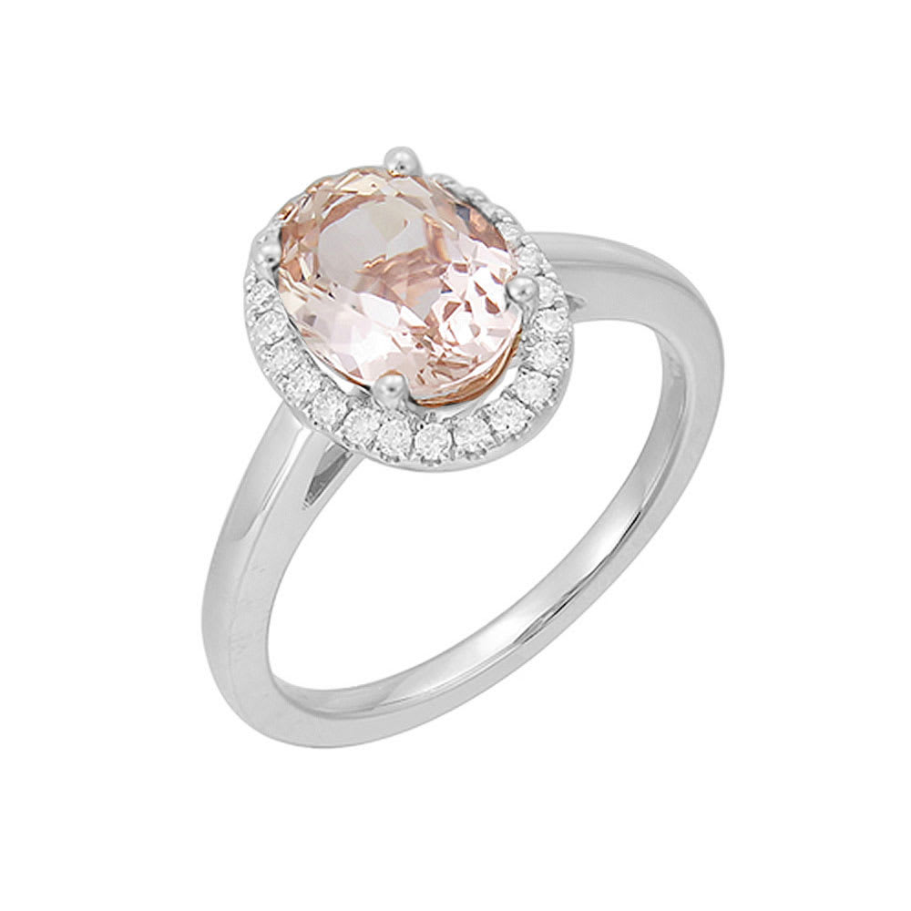 Oval Morganite with Diamond halo ring