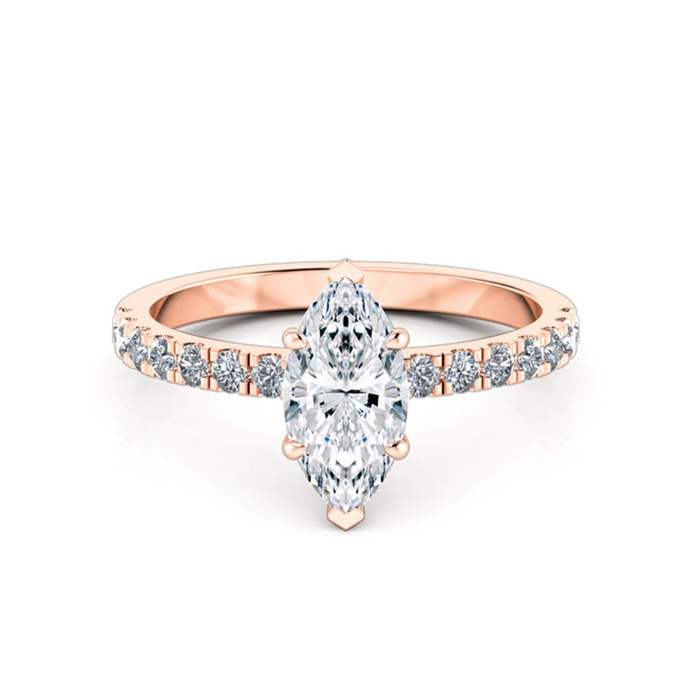 Marquise cut diamond engagement ring with diamond band