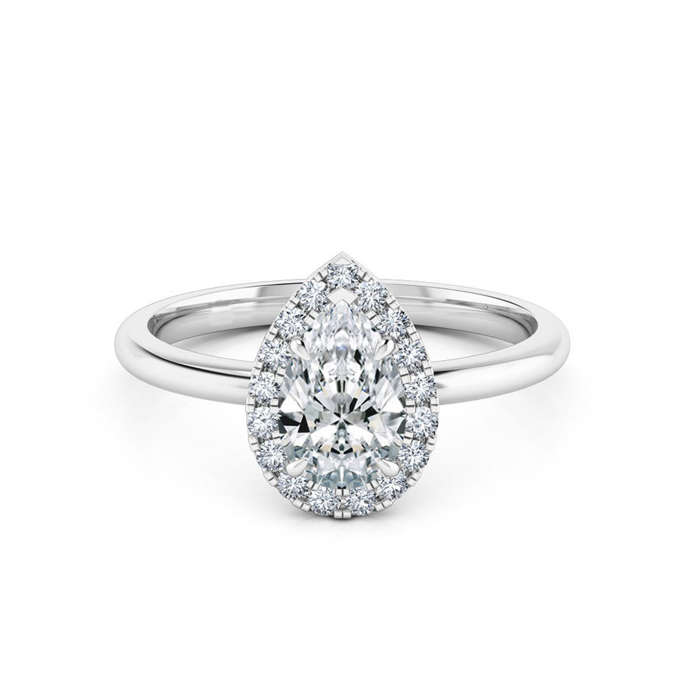Pear diamond engagement ring with a diamond halo