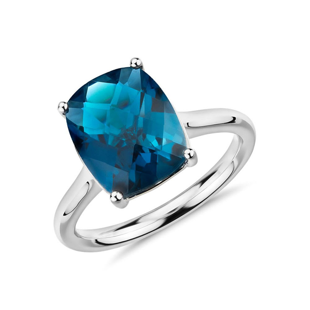 Enchanted Disney Cinderella Princess-Cut London Blue Topaz and 3/8 CT. T.W.  Diamond Engagement Ring in 14K White Gold | Zales