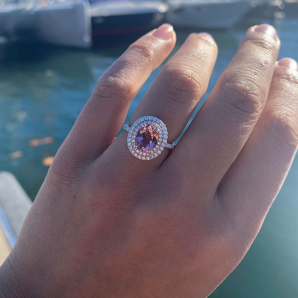 Pink Tourmaline halo ring