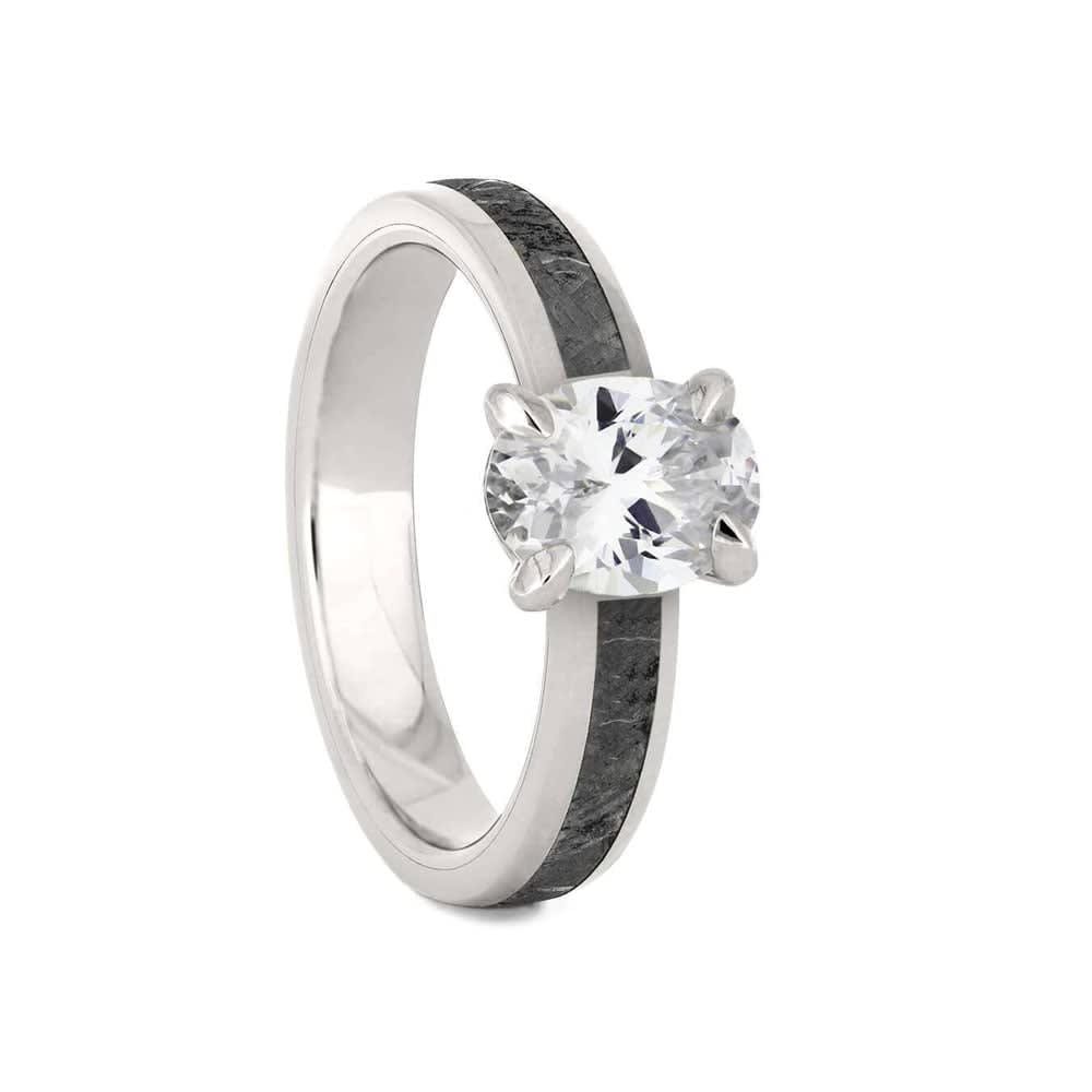 Solitaire Oval Diamond And Meteorite Engagement Band
