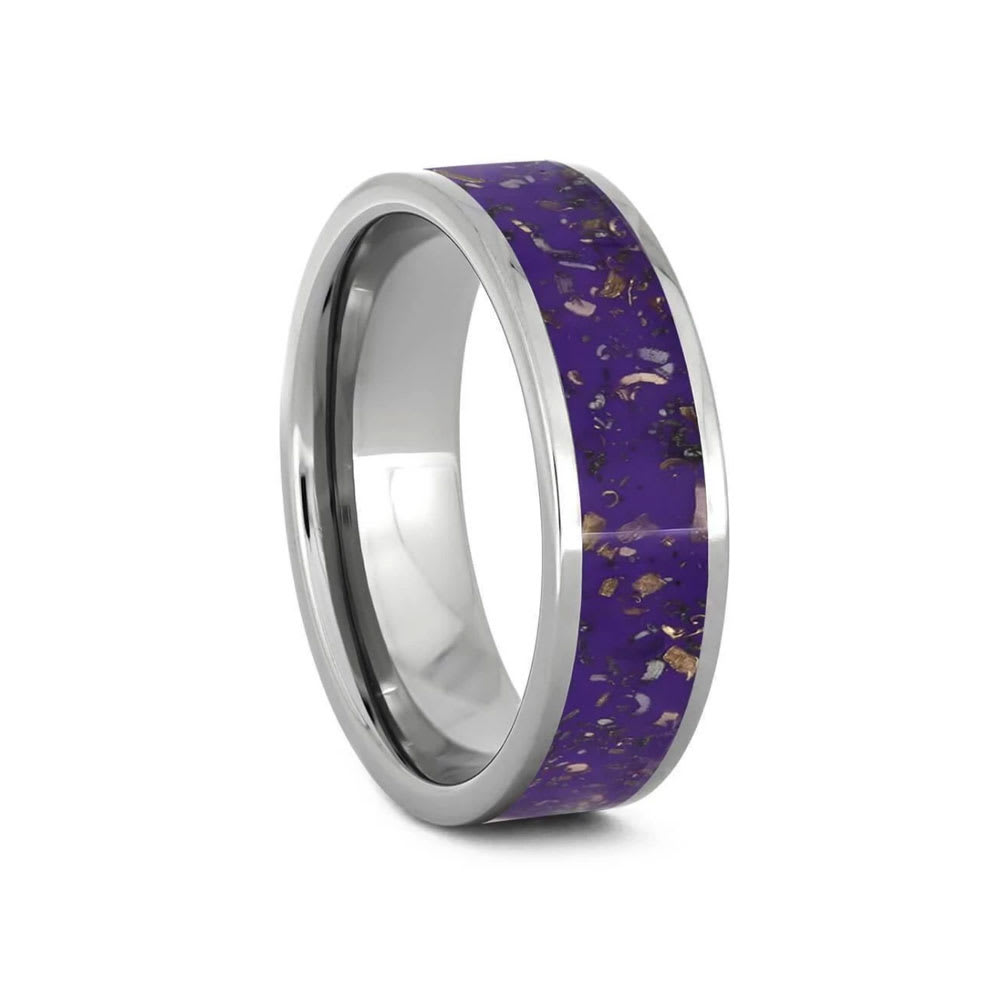 Tungsten Men's Wedding Band with Purple Shell Inlay | Vansweden Jewelers