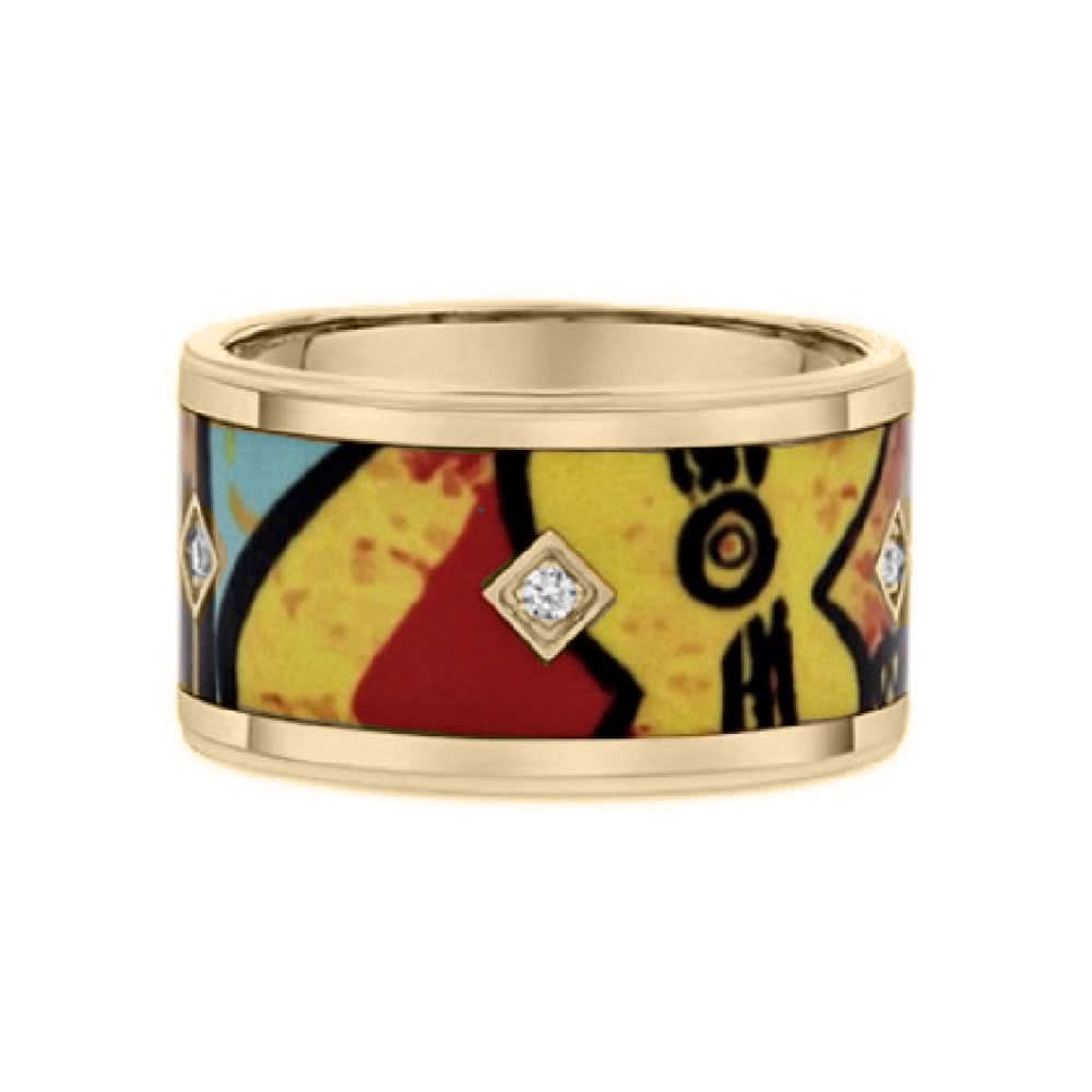 Multicoloured Ceramic Gold Ring