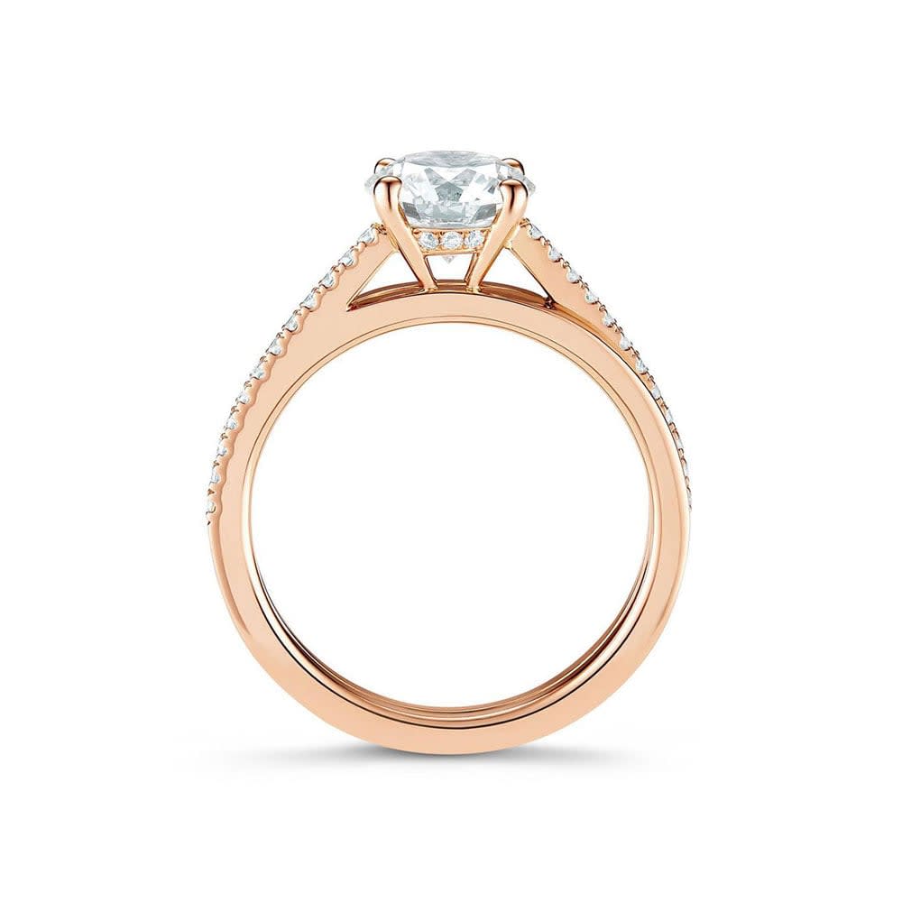 Round Brilliant Diamond Engagement Rose Gold Pave Band