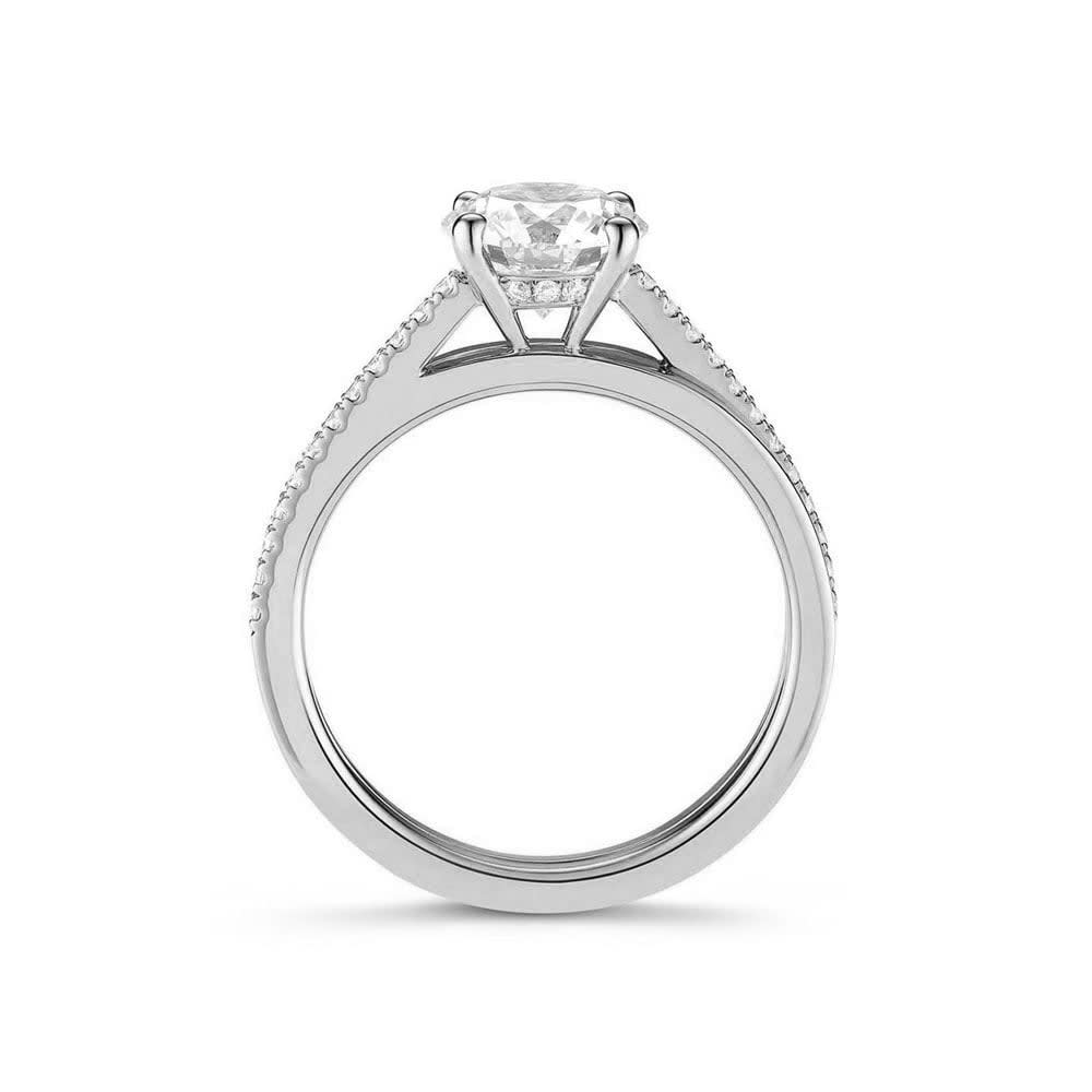 Round Brilliant Diamond Engagement Rose Gold Pave Band