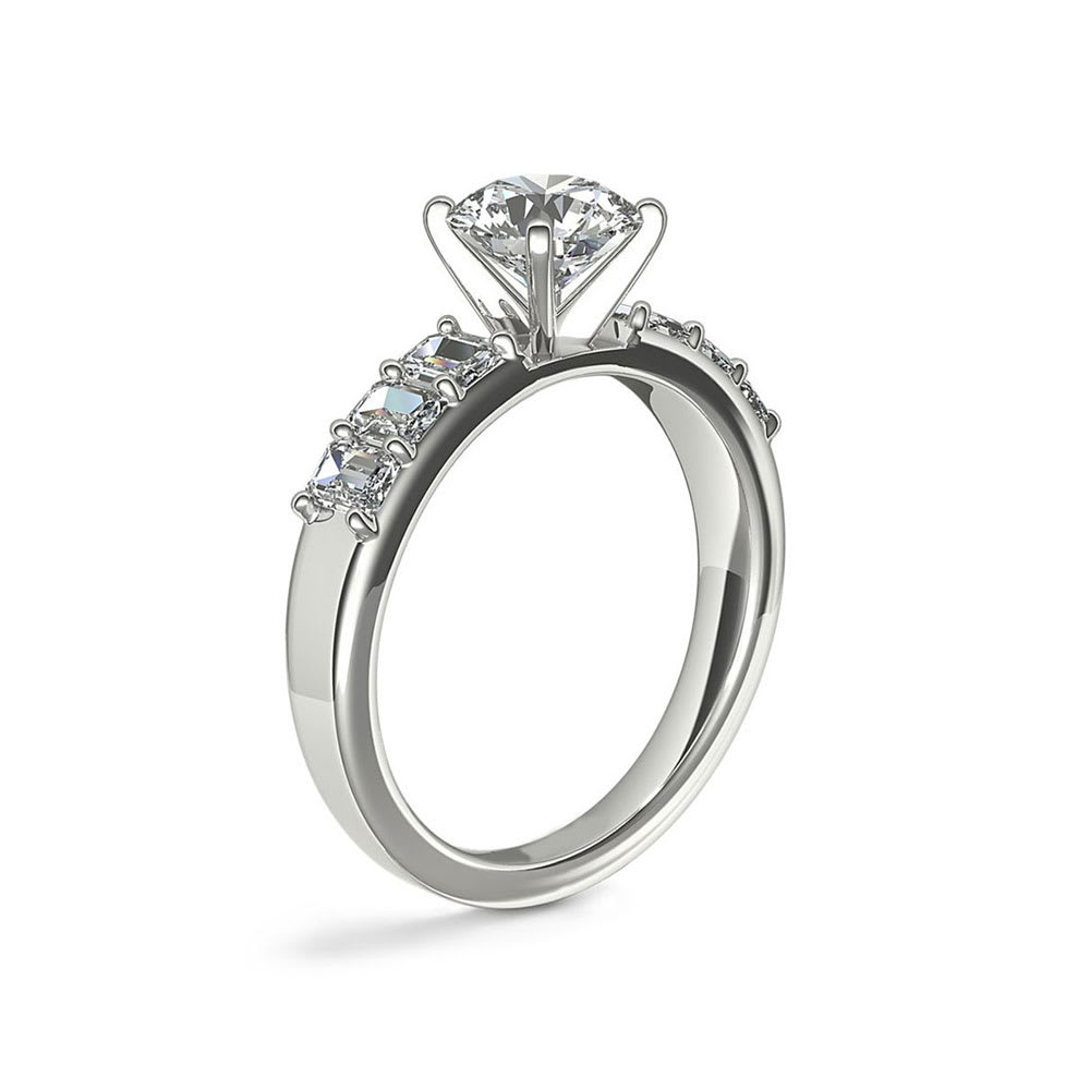 Brilliant Round And Emerald Cut Diamond Engagement Ring | Temple & Grace AU
