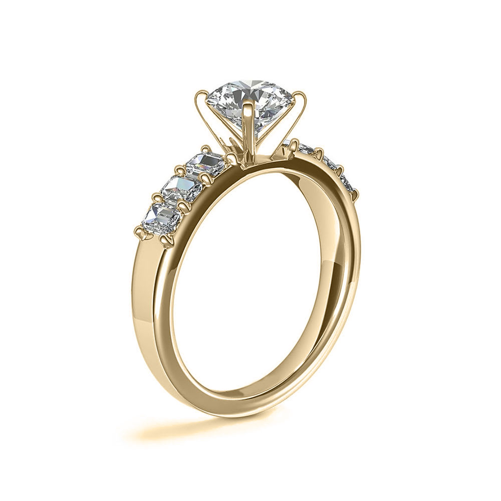 Brilliant Round And Emerald Cut Diamond Engagement Ring