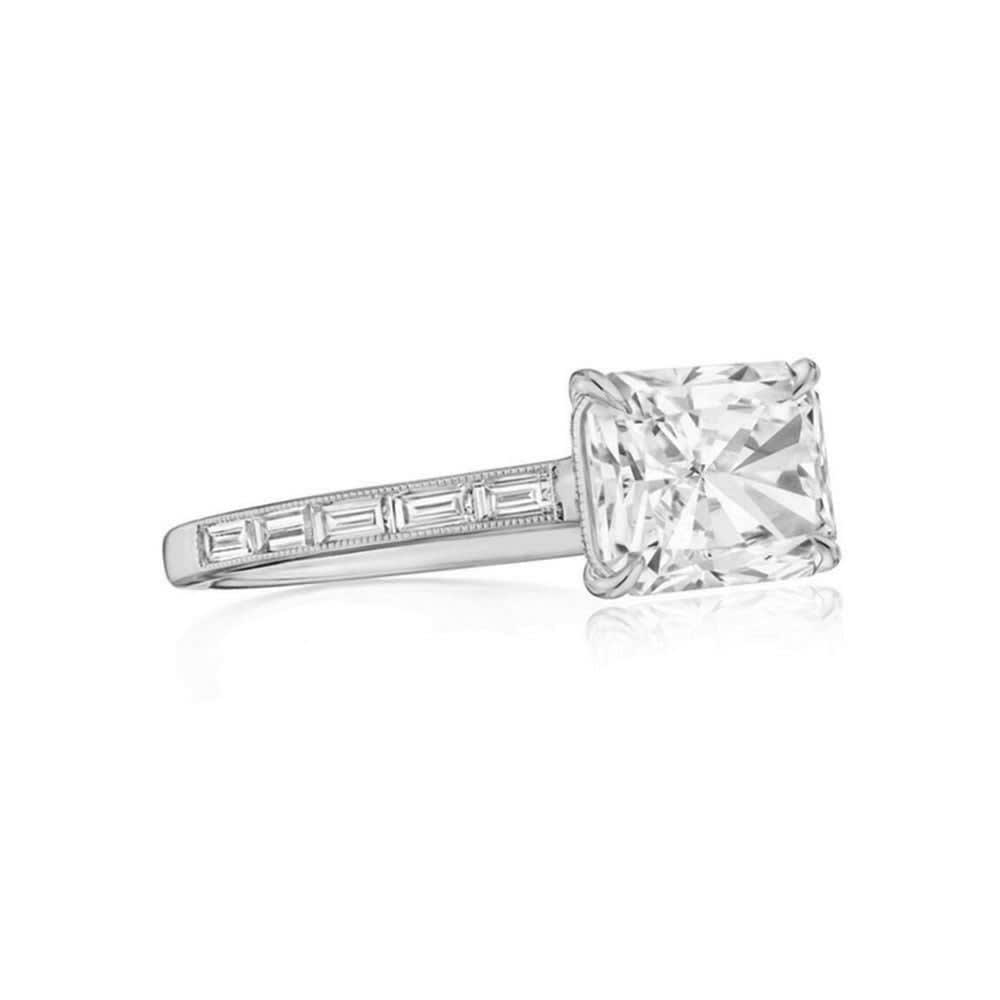 Radiant And Baguette Cut Diamond Engagement Ring