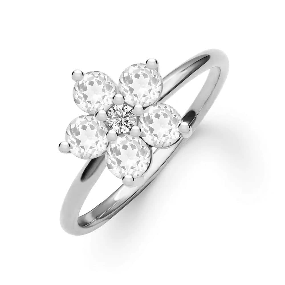 Flower Birthstone And Diamond Ring