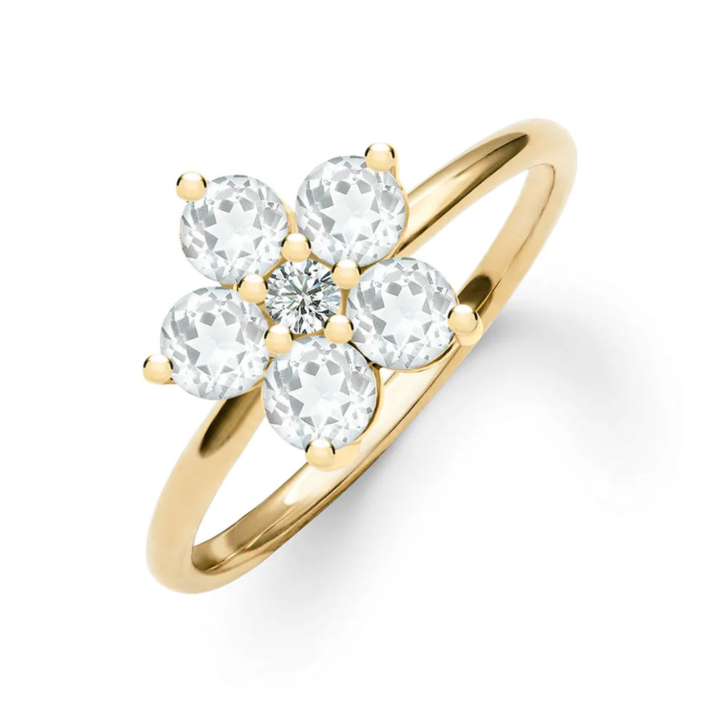 Flower Birthstone And Diamond Ring