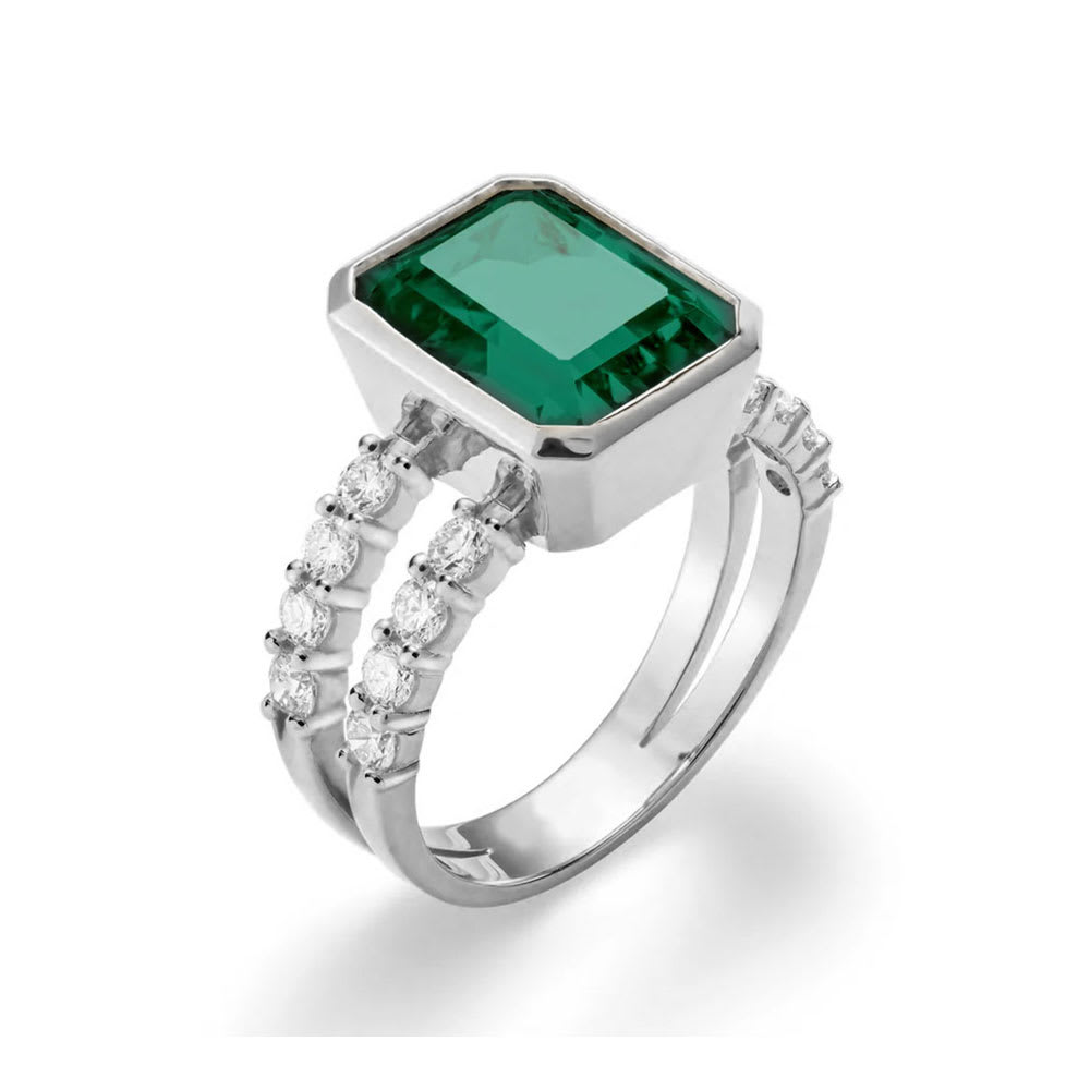 White Topaz And Diamond Split Band