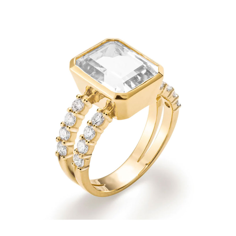 White Topaz And Diamond Split Band