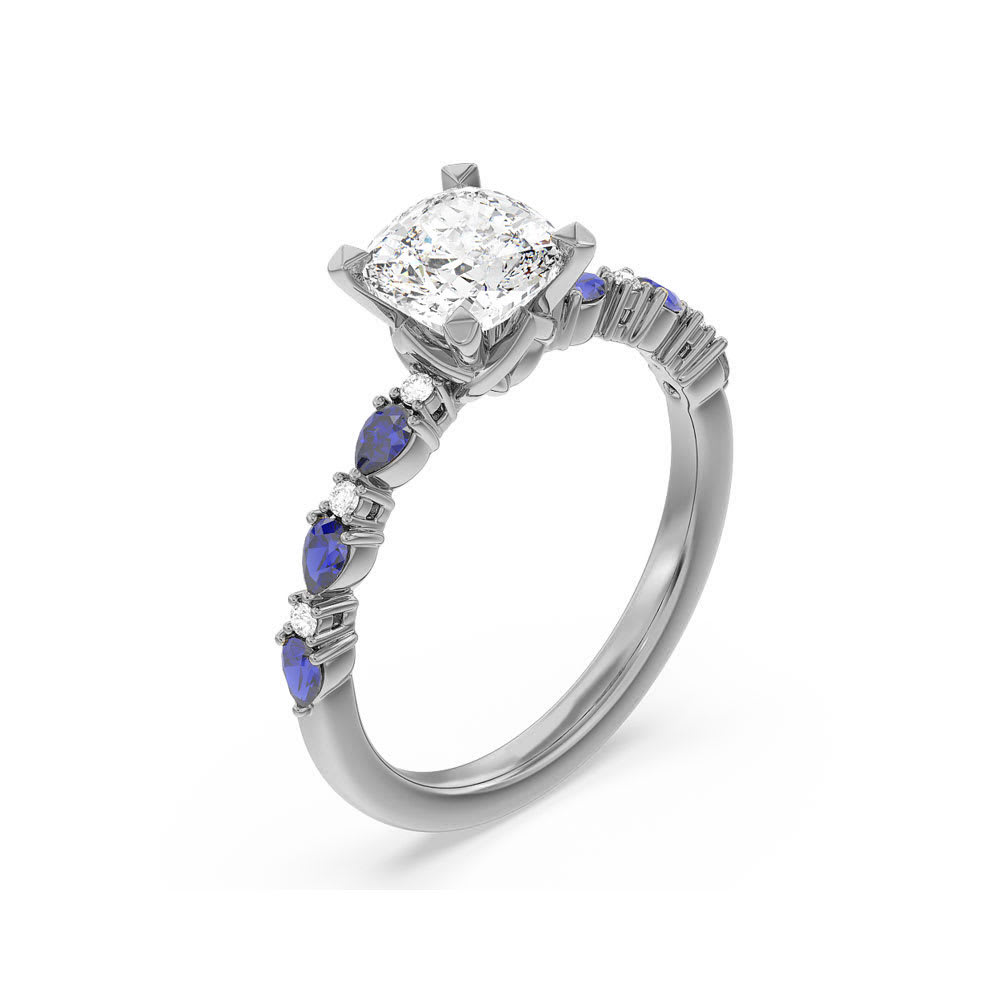 Lab Diamond Engagement Ring With Blue Sapphire
