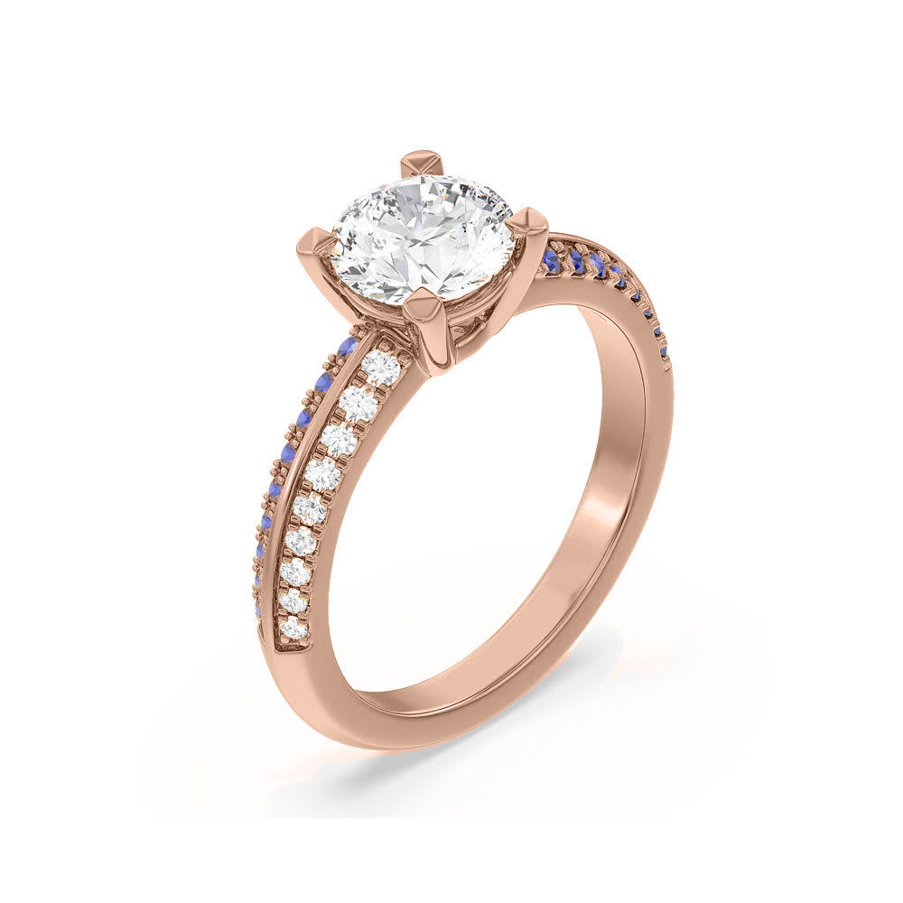 Round Sapphire And Lab Diamond Engagement Ring