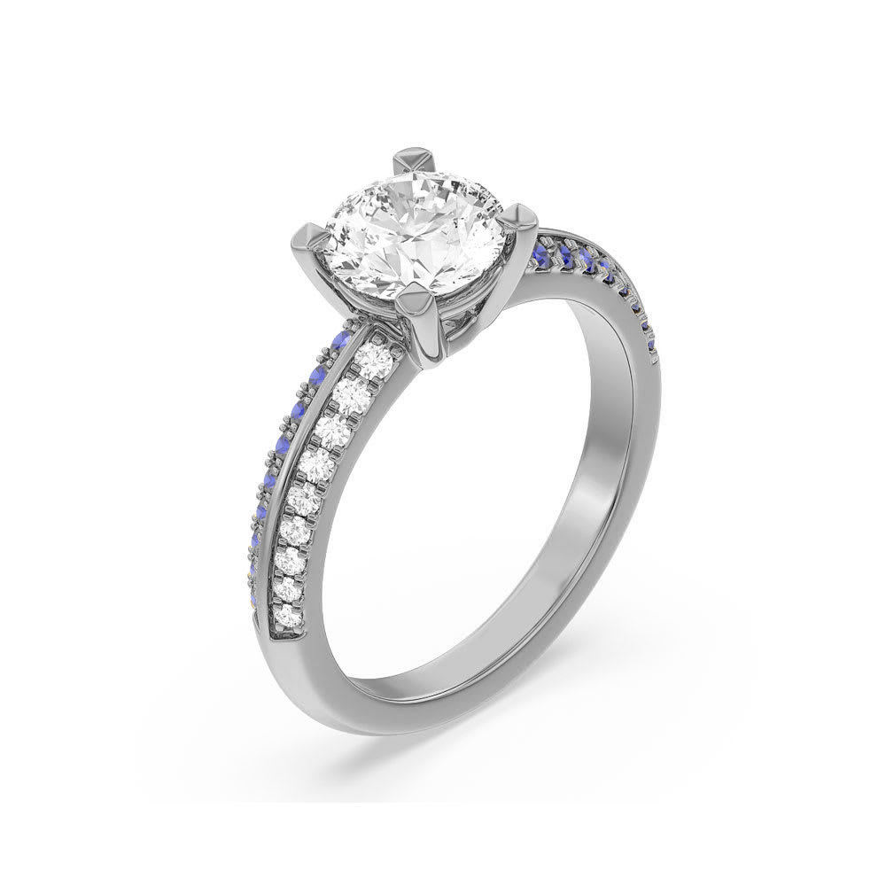 Round Sapphire And Lab Diamond Engagement Ring