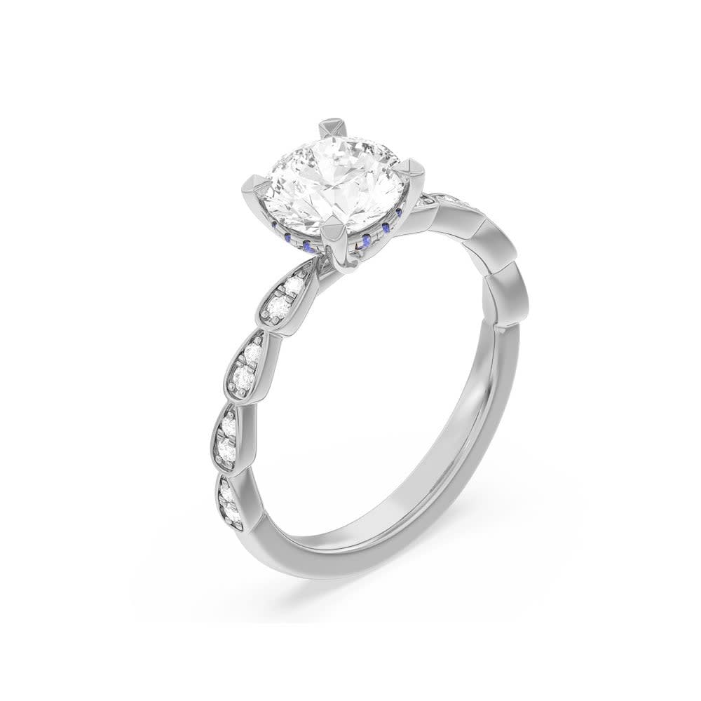 Lab Grown Round Diamond Engagement Ring With Leaf Pattern