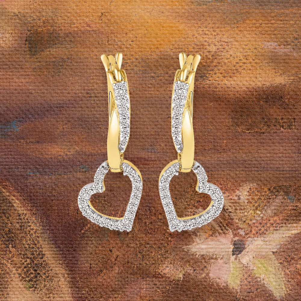 Diamond Heart Drop Earrings