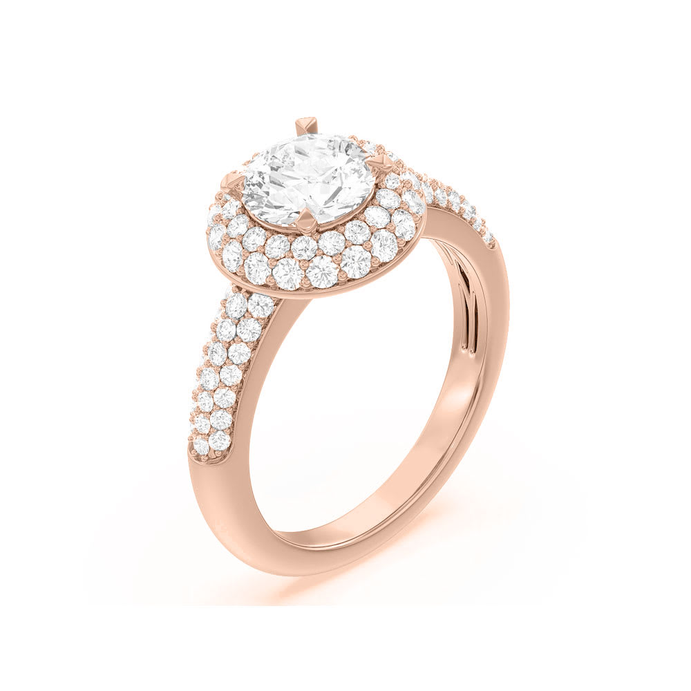 Round brilliant double halo diamond engagement ring