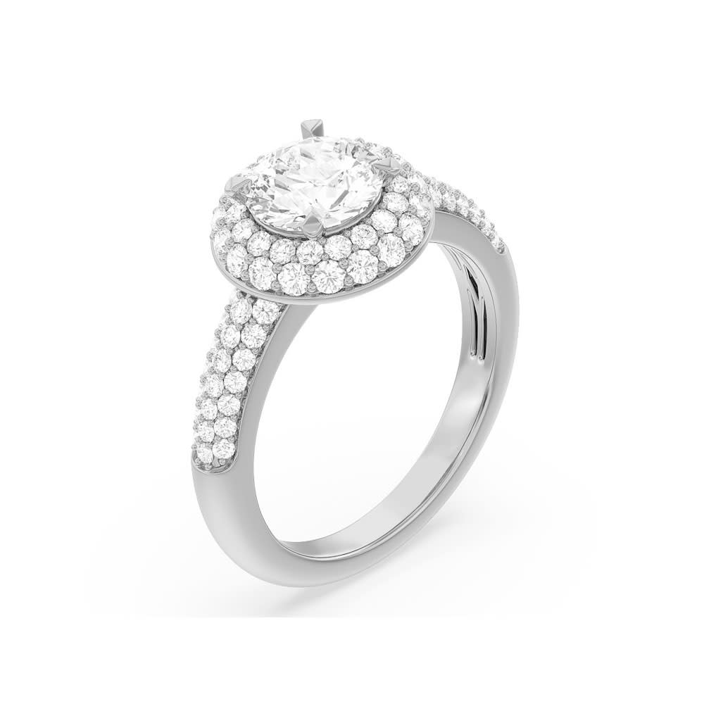 Round brilliant double halo diamond engagement ring