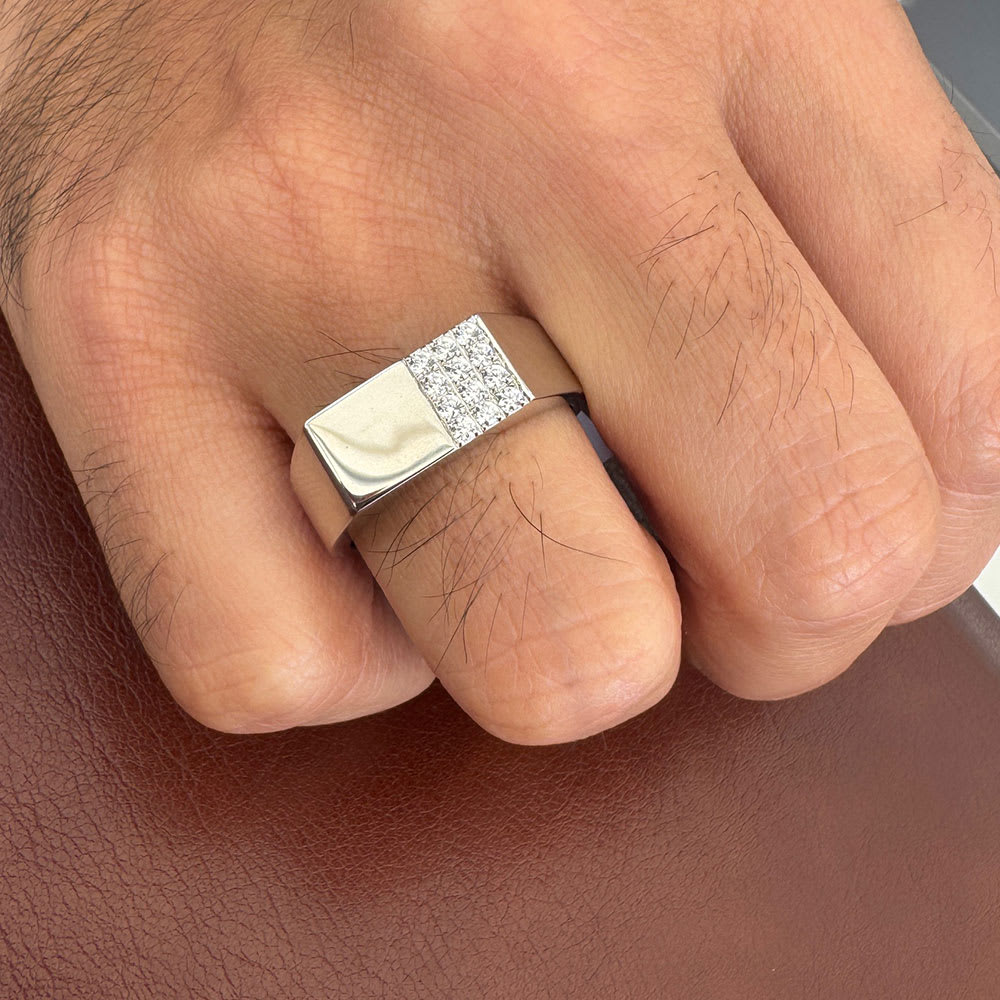 Mens diamond signet ring