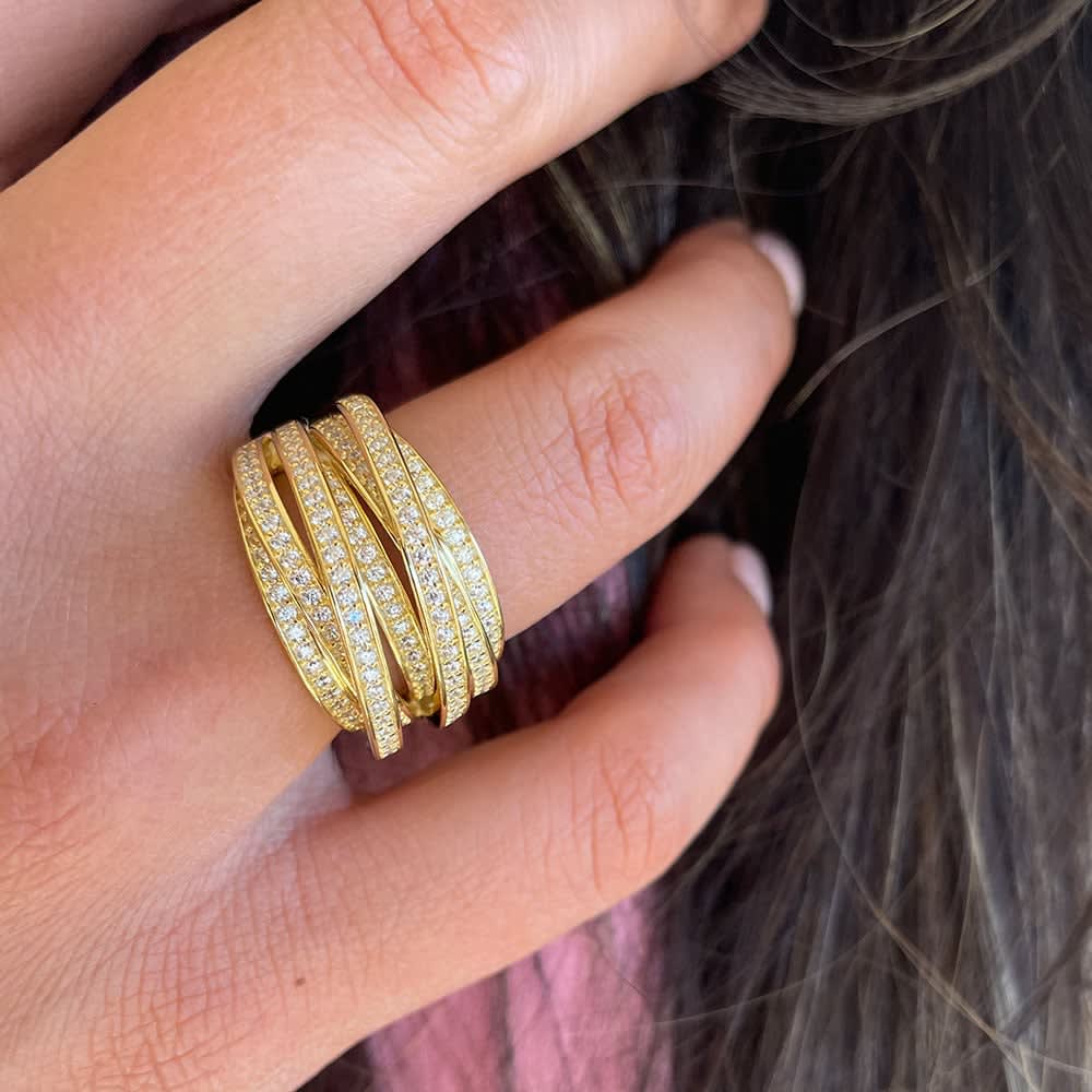 pave multi row round diamond ring