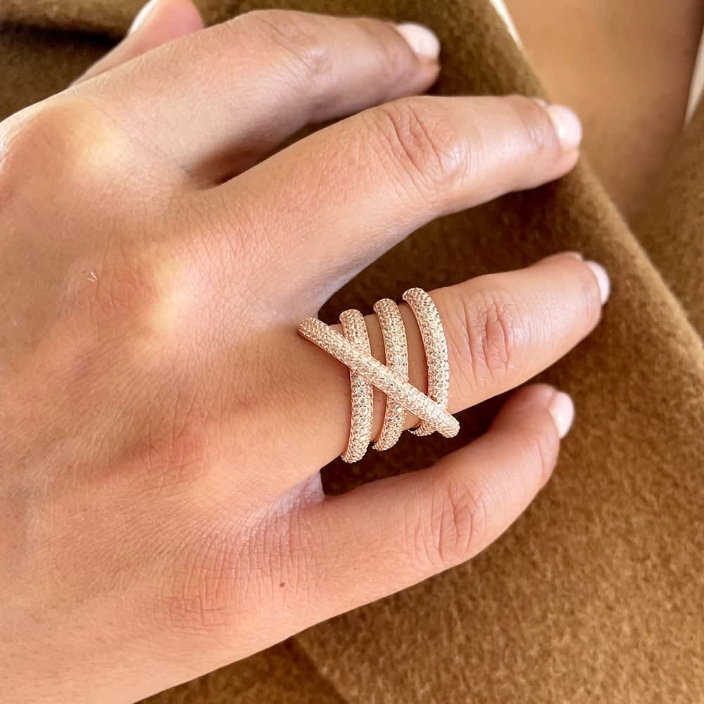 Multi row pave diamond dress ring