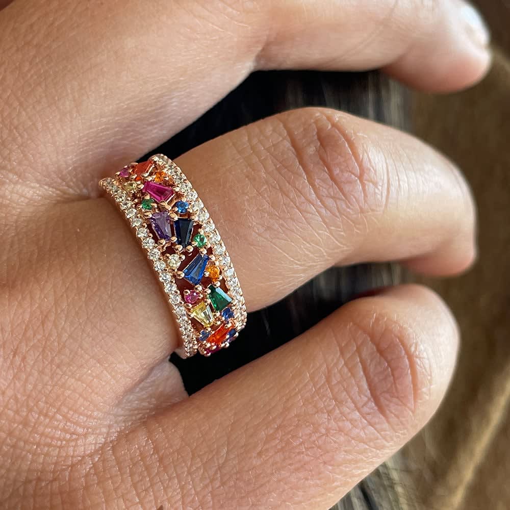 Rainbow Sapphire And Diamond Ring