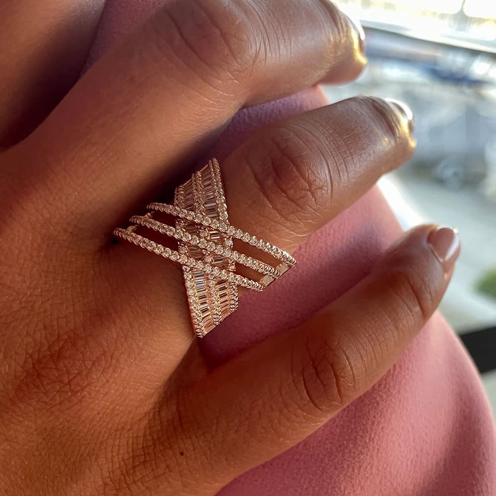 Wide baguette cut diamond ring