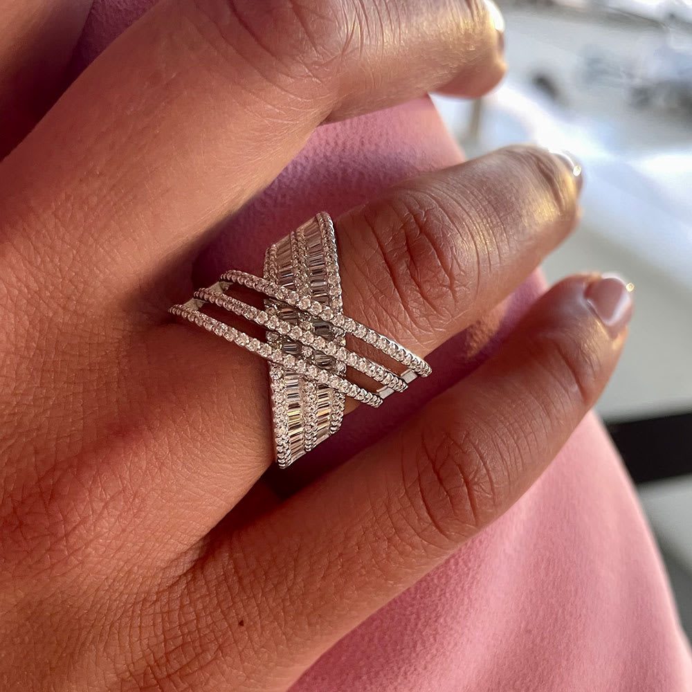 Wide baguette cut diamond ring