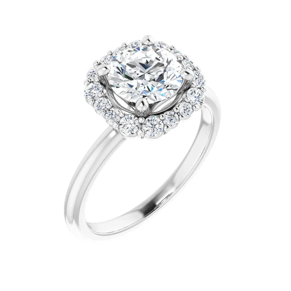 Cushion cut halo engagement ring | Temple & Grace UK