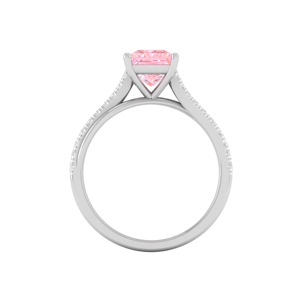 Pink Lab Princess Cut Diamond Engagement Ring On A Twisted Band