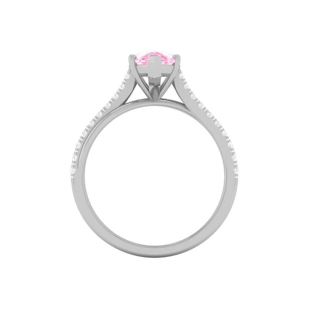 Pink Lab Pear Cut Diamond Engagement Ring On A Twisted Band