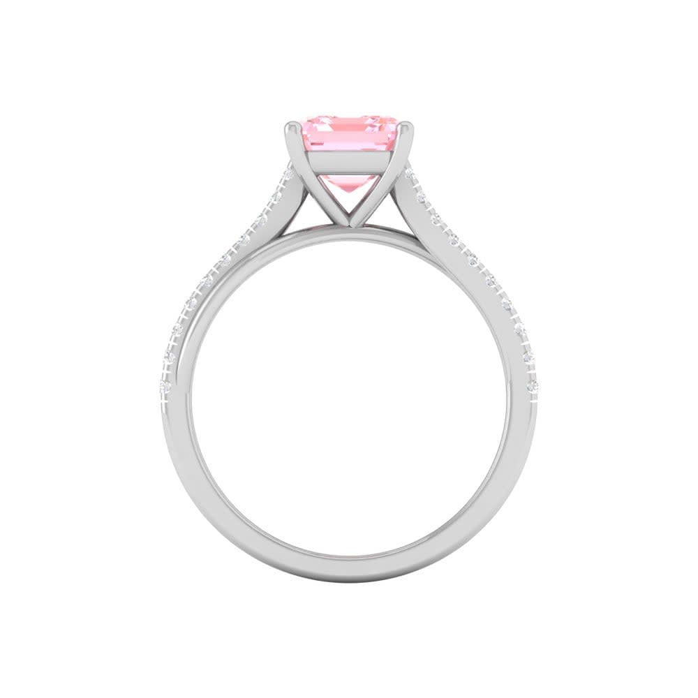 Pink Lab Asscher Cut Diamond Engagement Ring On A Twisted Band