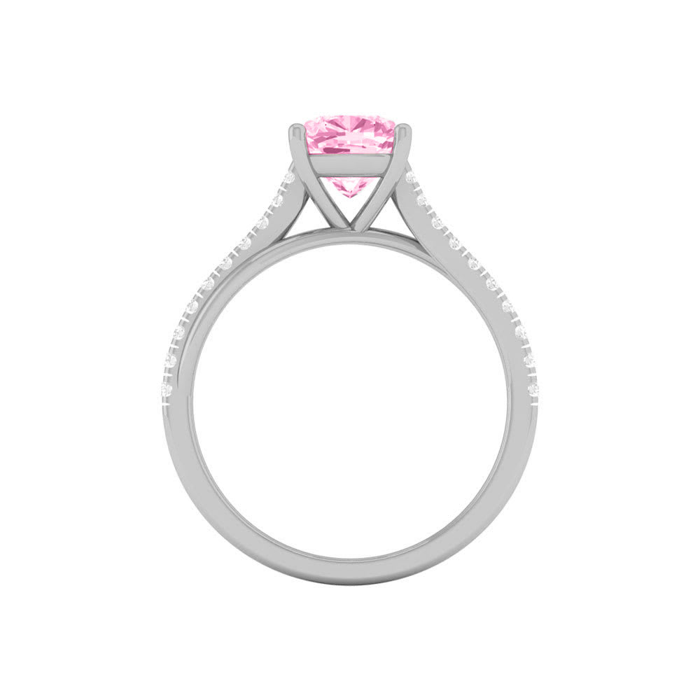 Pink Lab Cushion Square Cut Diamond Engagement Ring On A Twisted Band