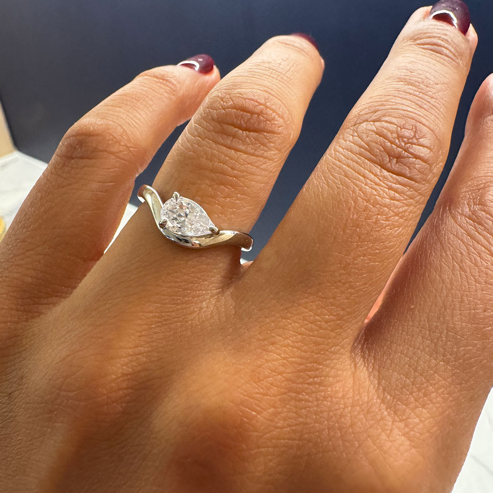 Wave engagement ring with Lab grown diamond