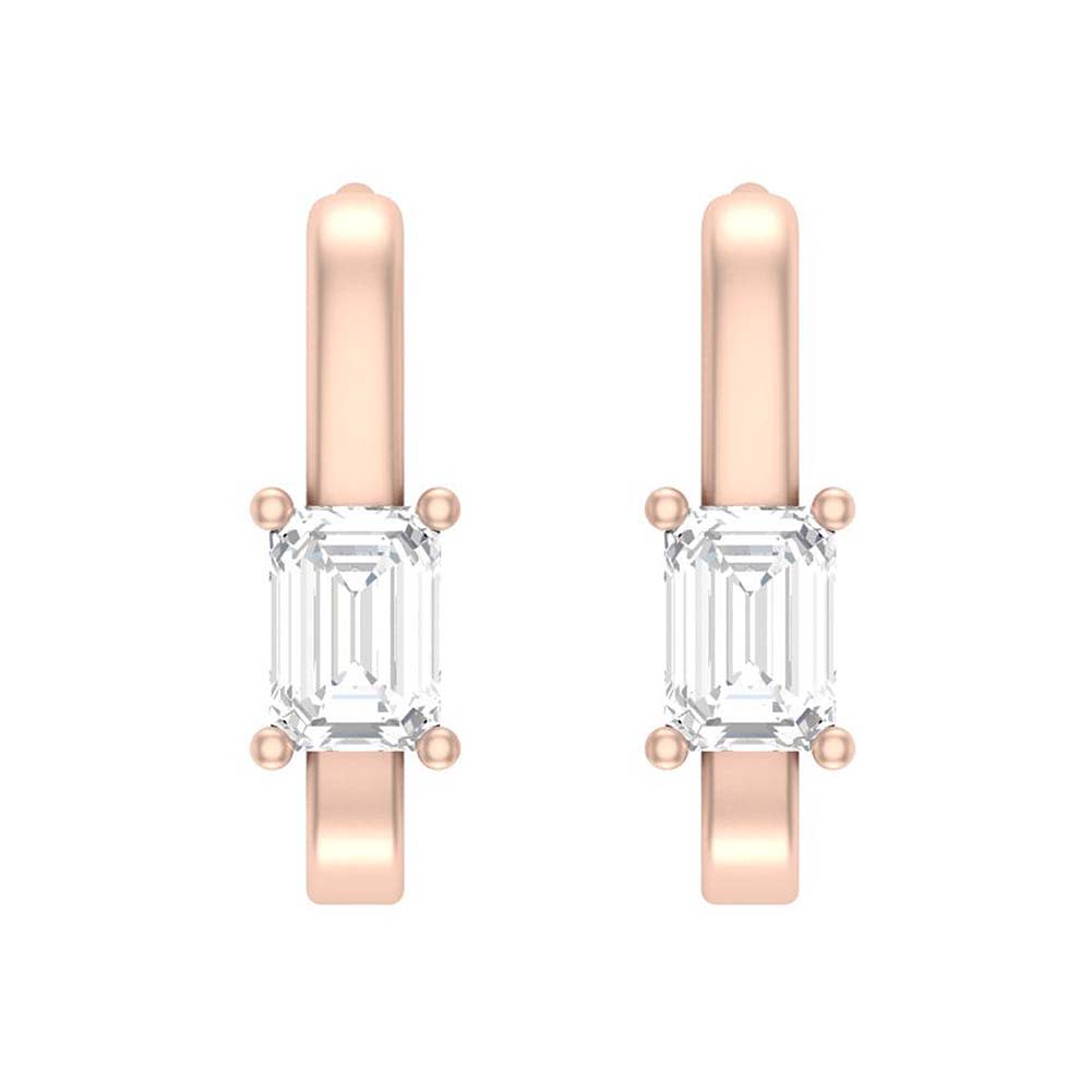 White Topaz in Emerald cut Huggies