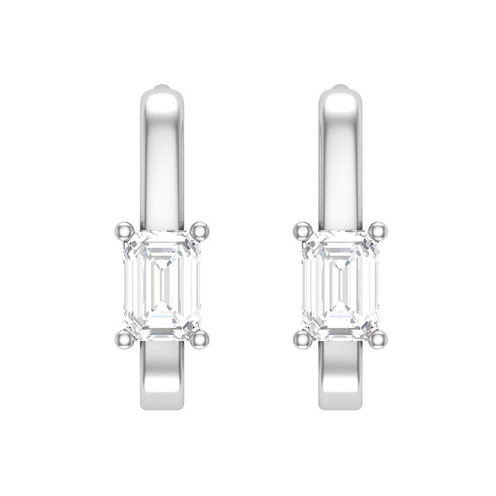 White Topaz in Emerald cut Huggies