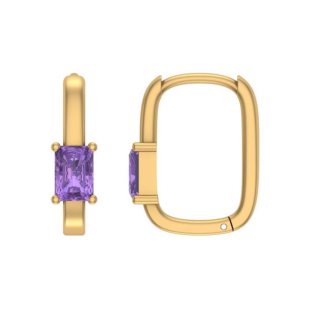 Amethyst Radiant cut Huggies