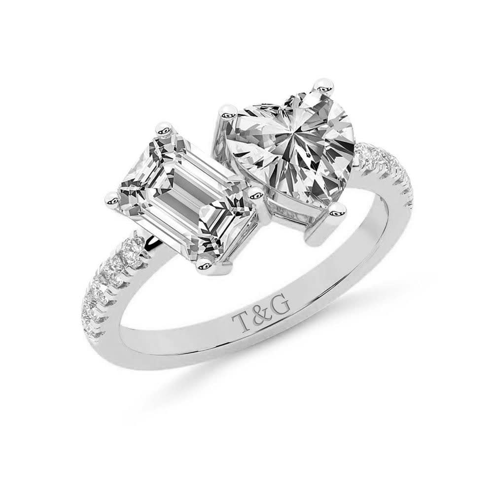 Toi et moi lab diamond ring with diamond band