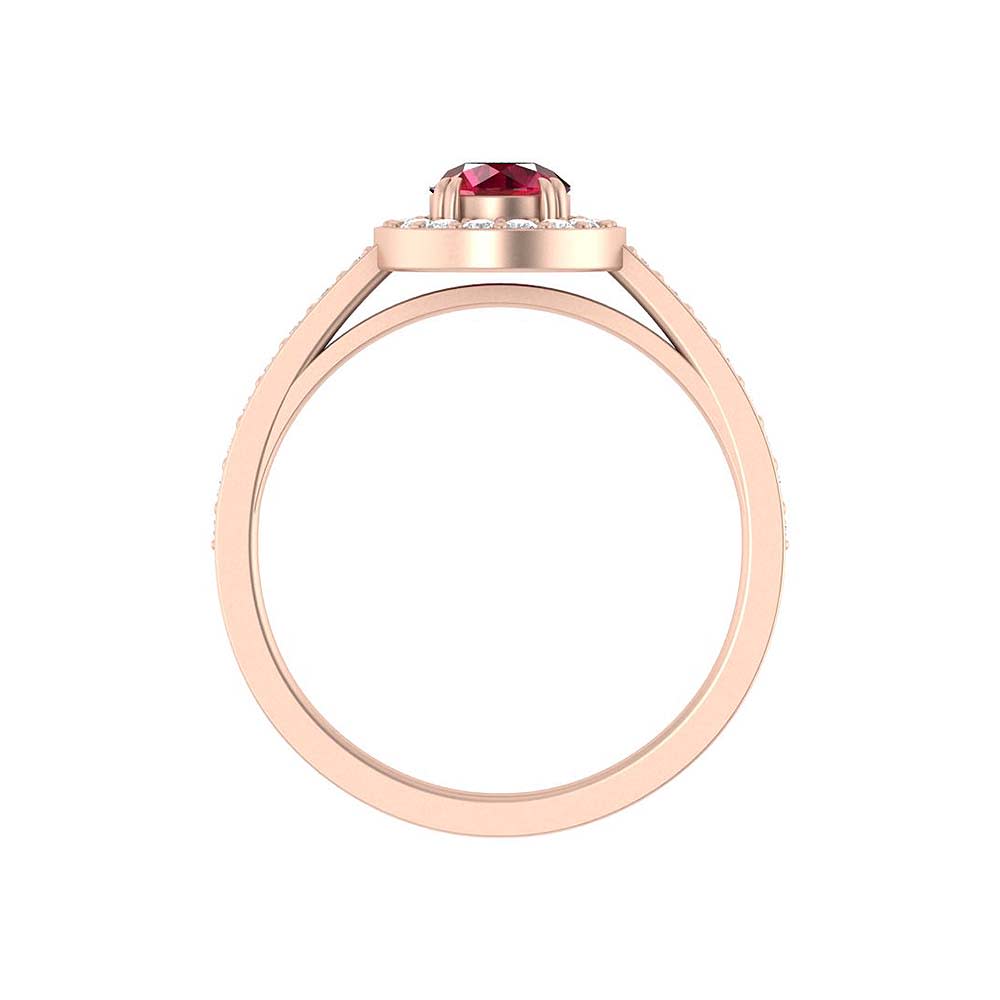 Natural ruby and halo diamonds and shoulders