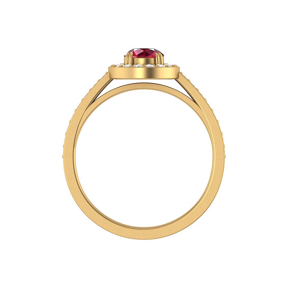 Natural ruby and halo diamonds and shoulders