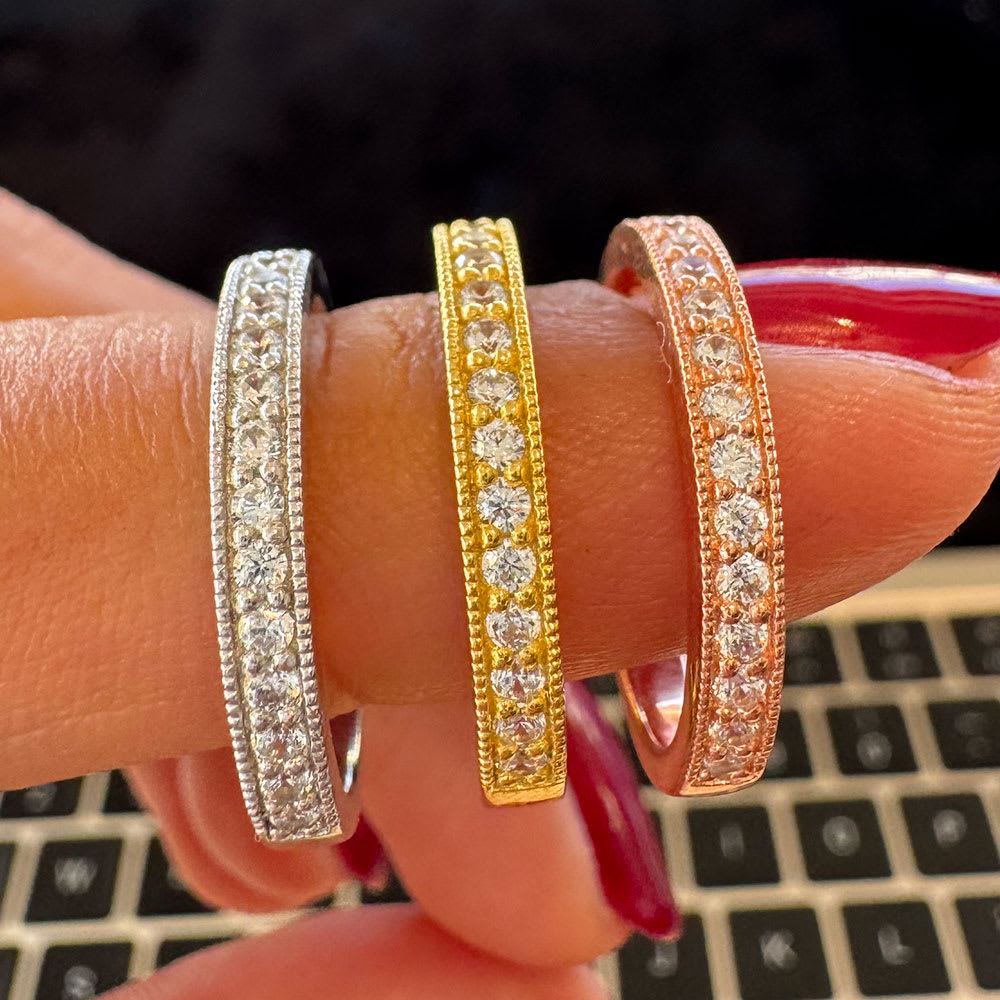 Classic pave wedding band with milgrain edges