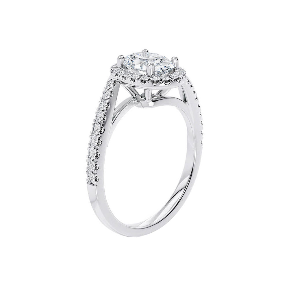 Oval Diamond With Halo and Diamond Band