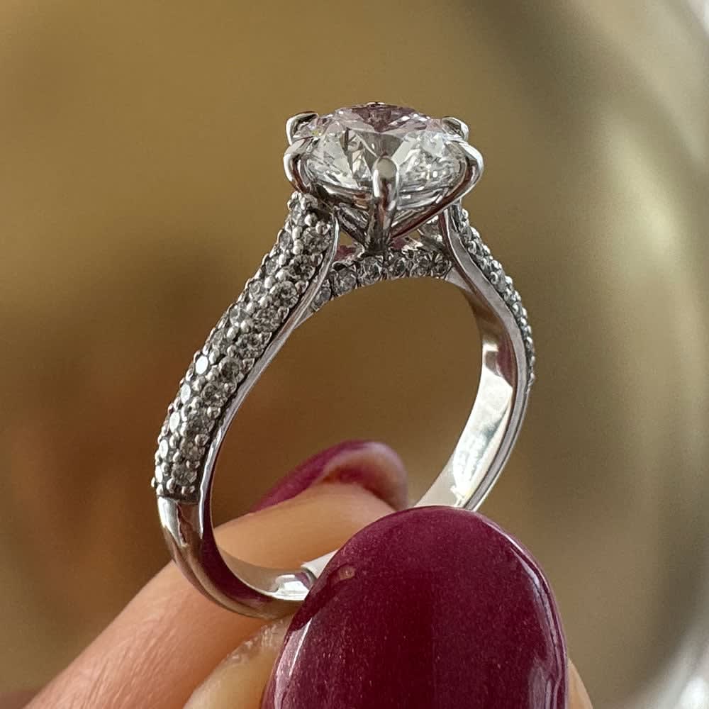 Pave set band with round diamond