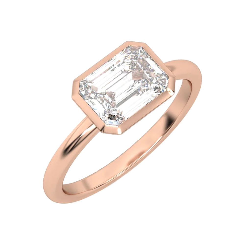 Bezel Set East West Emerald Diamond Ring